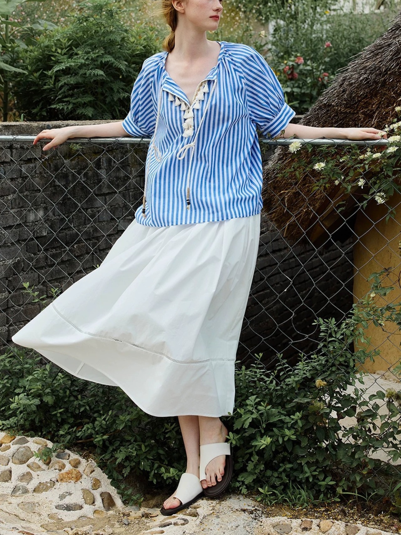 Volets Bleus Stripe Tassel Blouse F0744