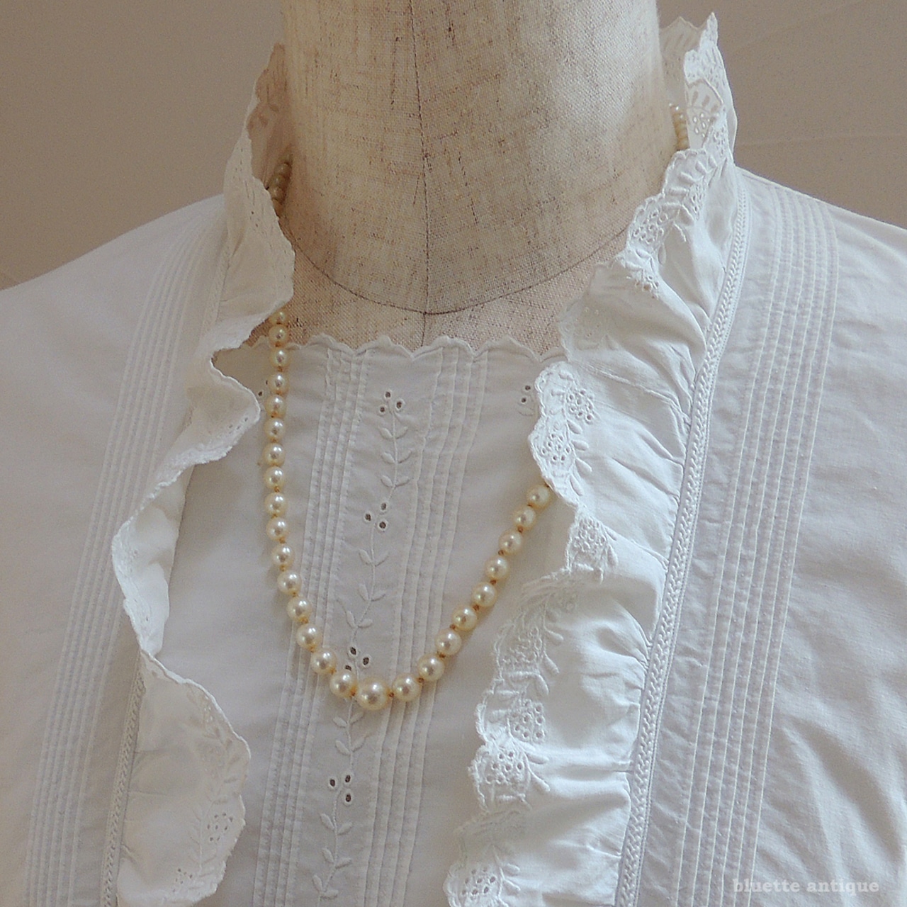 アンティークジュエリー 9ctゴールド アコヤ真珠 天然ロードライトガーネット ネックレス(ソーティングメモ付)