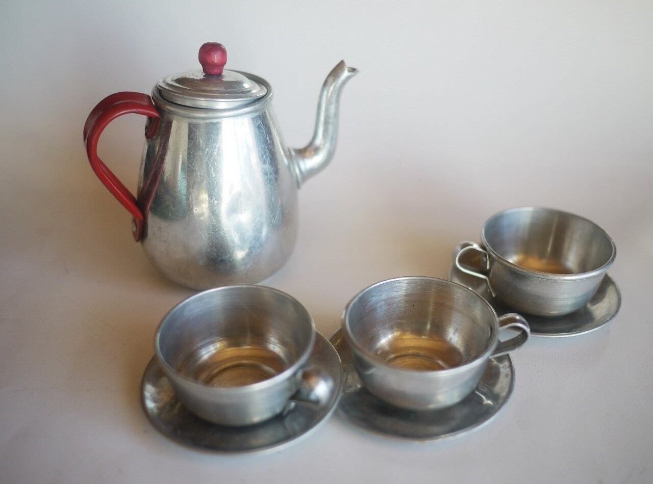 ままごと アルミポット&カップソーサー ヴィンテージ