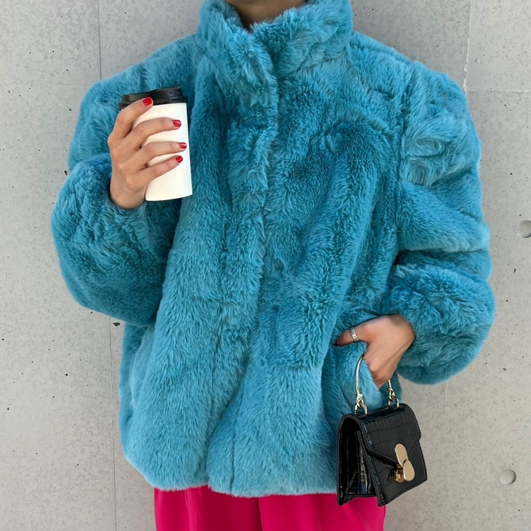 スナップボタンボリュームファーコート_LN01532