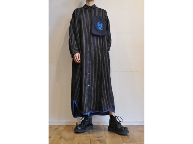 thomas magpie】linen stripe long shirt onepiece /【トーマス 