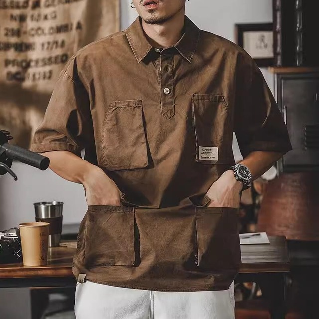 multi pocket short sleeve shirt A0642