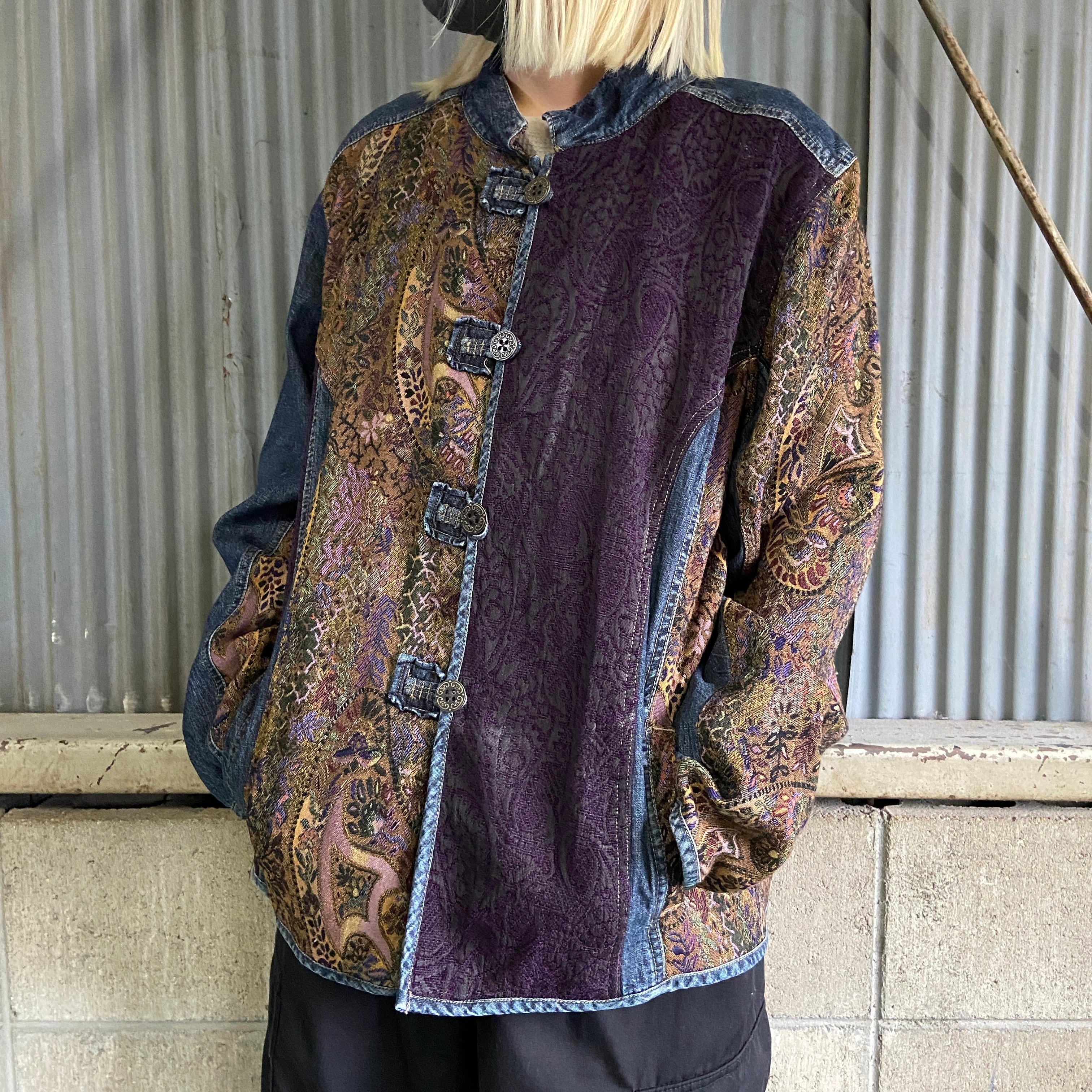 【vintage】ゴブラン織 チャイナジャケット チャイナシャツ