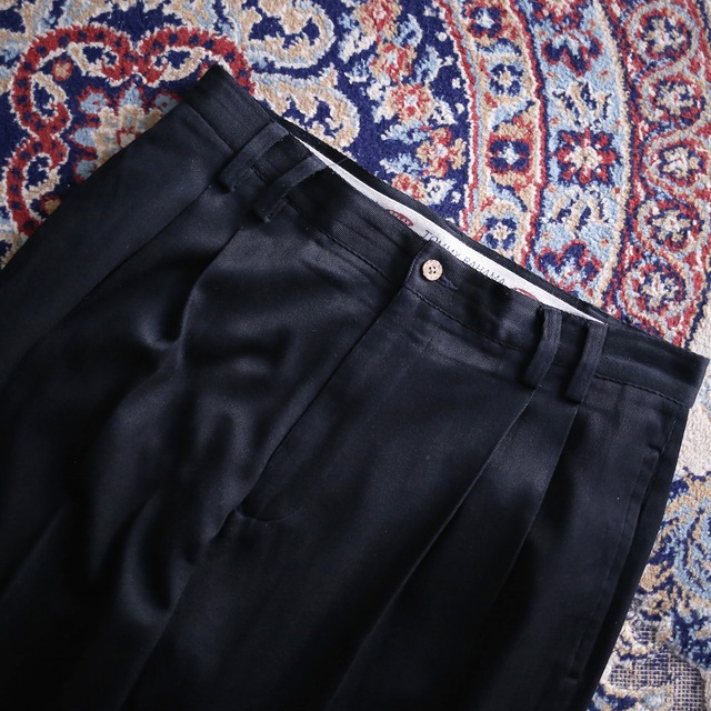 "TOOMY BAHAMA" 2-tuck tapered silhouette black wide slacks