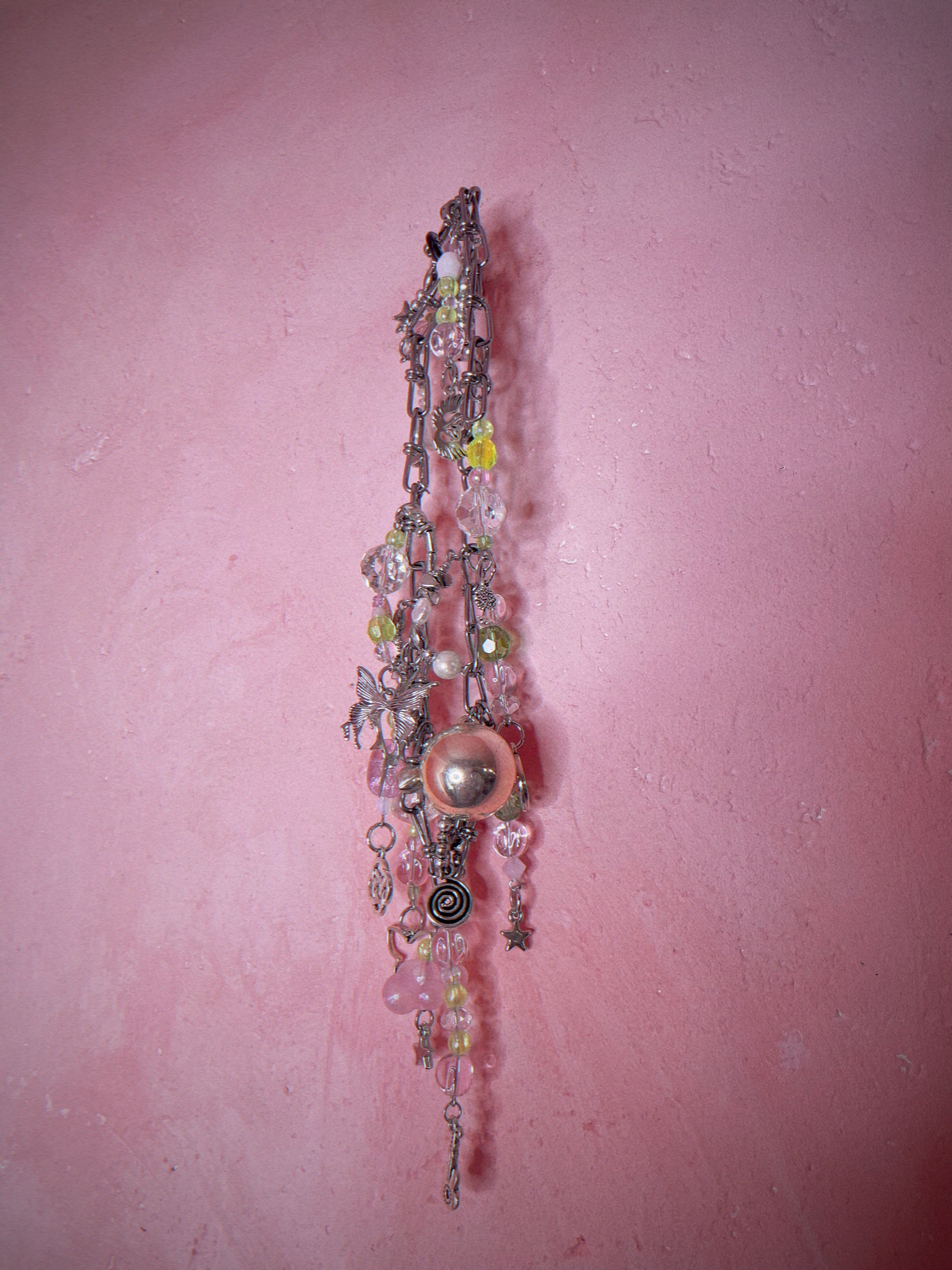Chunky Charm Necklace 〈Silver pink green〉