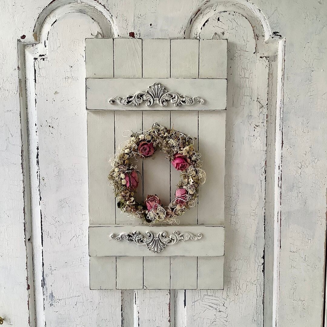 フランスアンティーク リボンリース 彫刻 ウッド ボード プレート