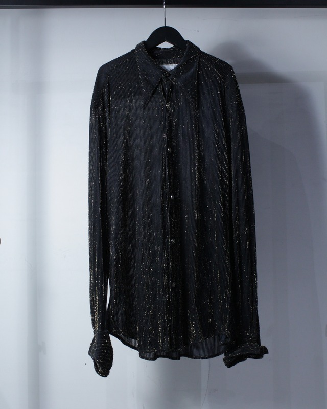 【Caka BLACK】Shiny Stripe Vintage Loose L/S Sheer Shirt