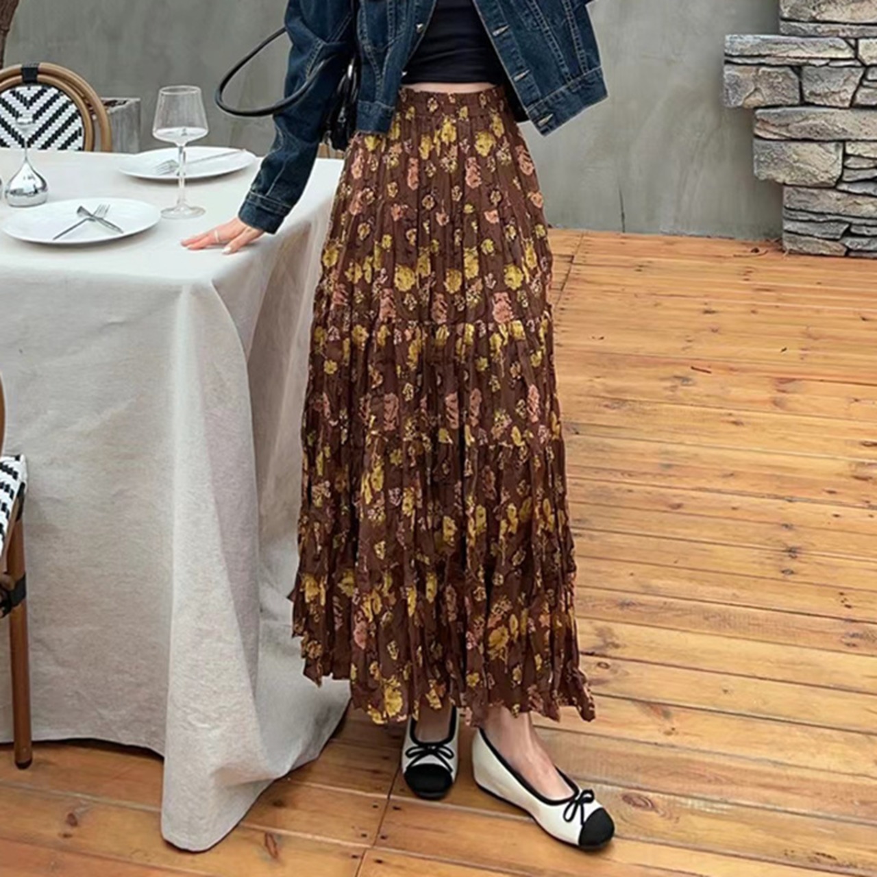 Aラインフローラルロングスカート 17type W00954