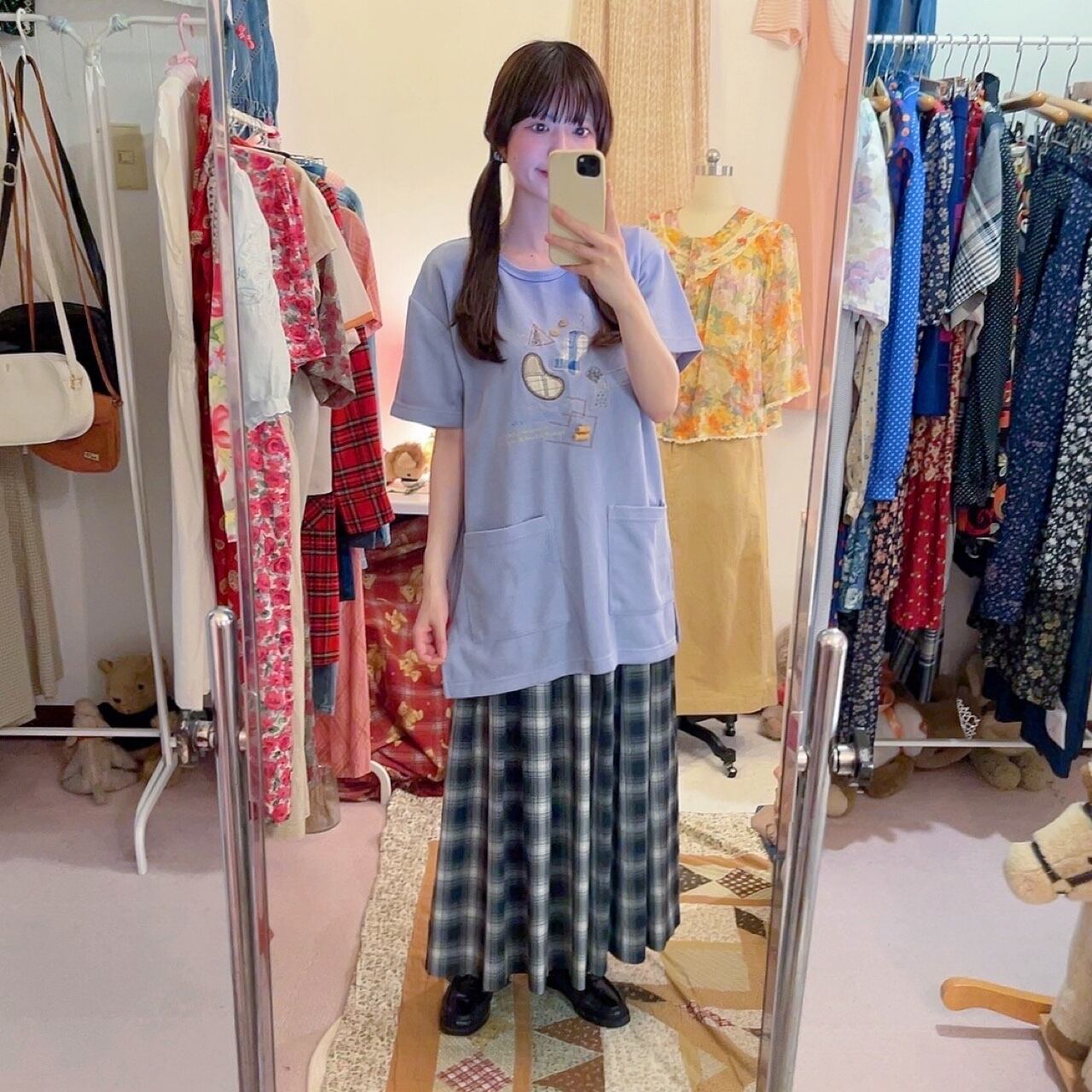 patchwork stitch knit T-shirt
