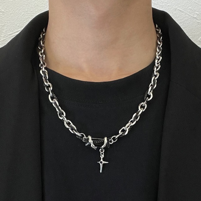 cross charm mix chain necklace double chain type mr0518