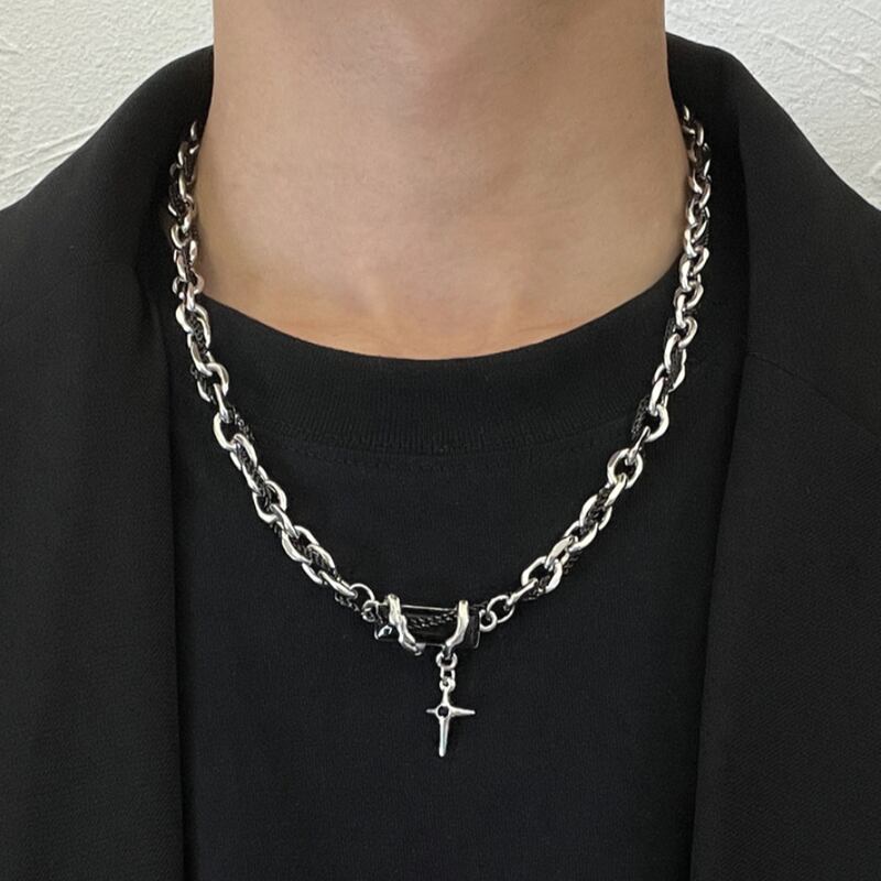 cross charm mix chain necklace double chain type mr0518