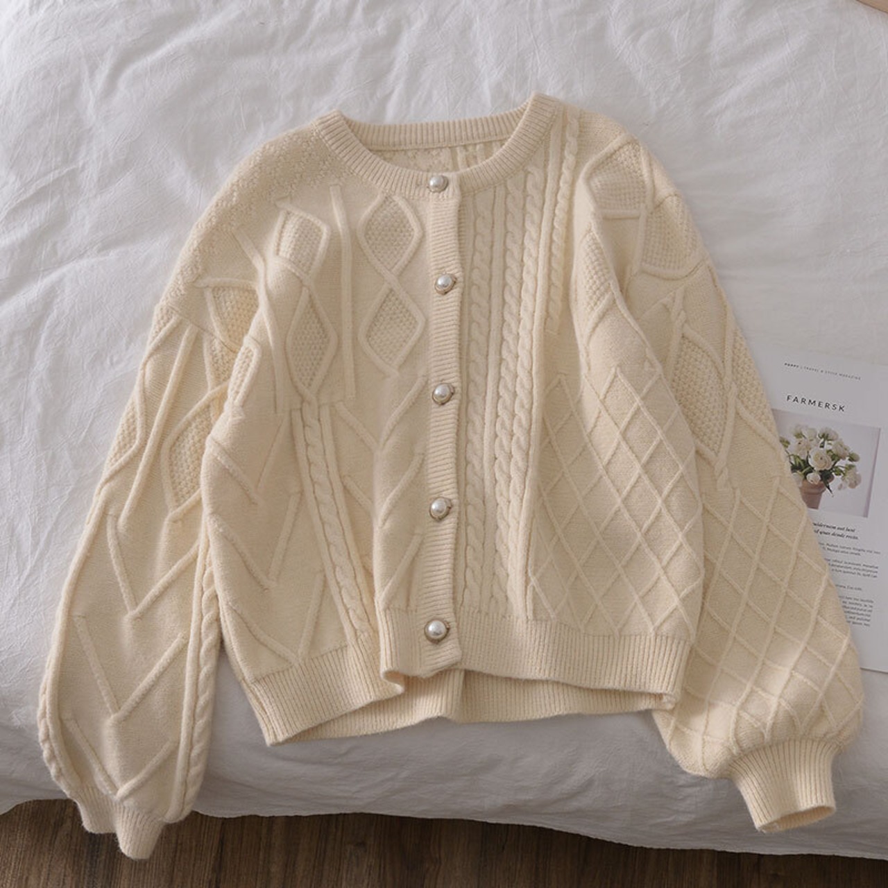 ランタンスリーブツイストニットカーディガン 3color W00673