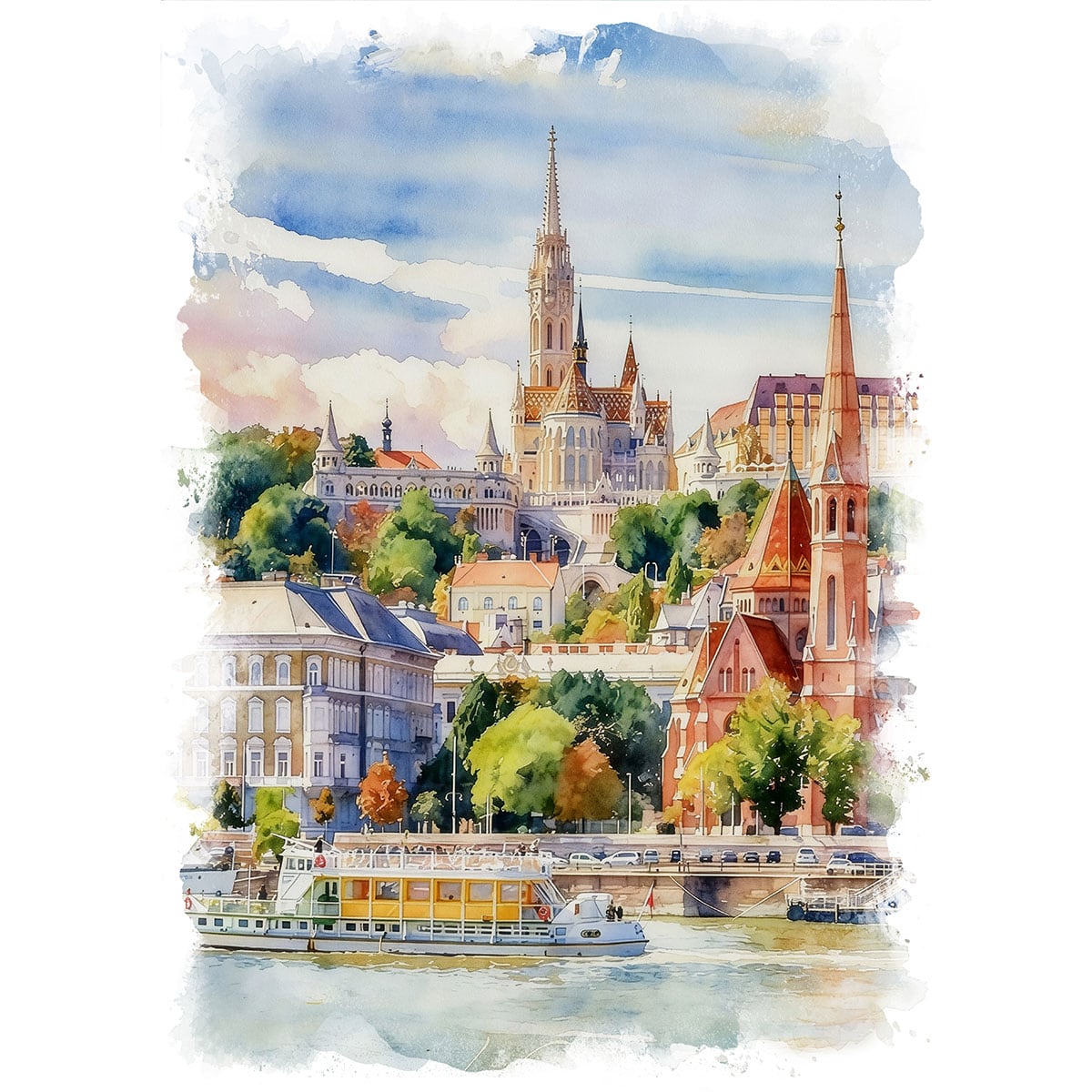 絵画 風景画(街並み) ハンガリー ブタペスト 漁夫の砦 インテリア