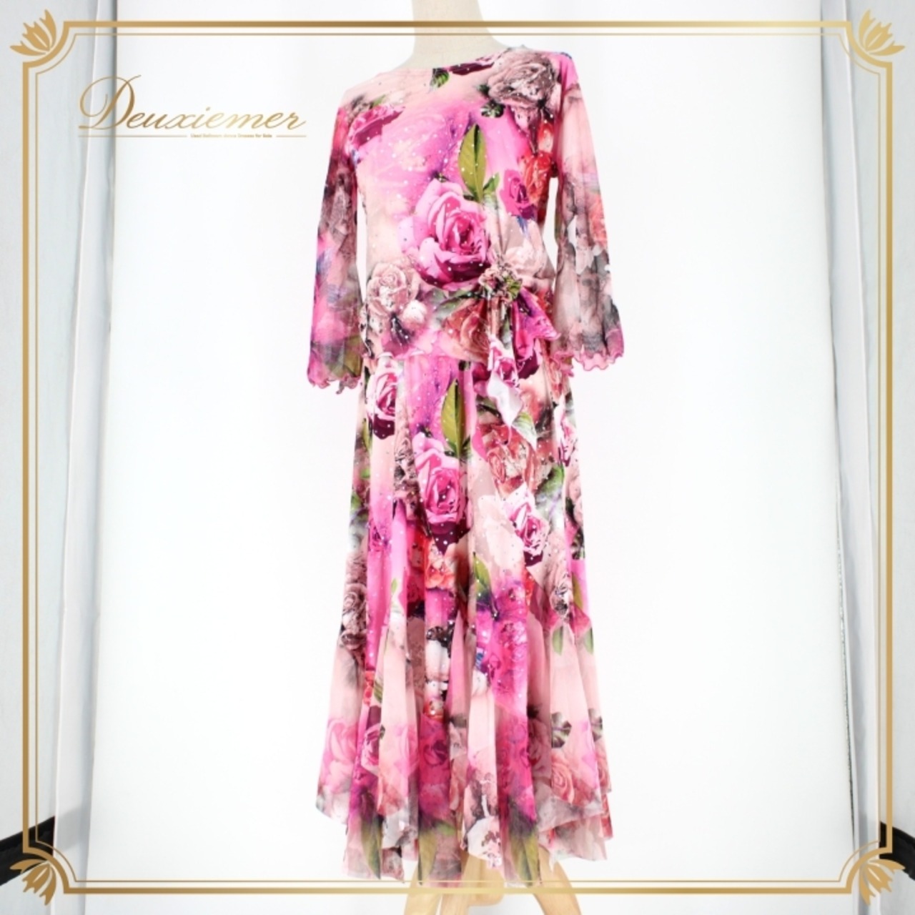 社交ダンス 衣装 スタンダード 上下セット ツーピース レッスンウェア パーティ衣装 レディース ACROSS ピンク系 グリーン系 花柄 長袖 フラワープリント おしゃれ 柔らかい 伸縮性 カジュアル エレガント レディースファッション ダンス発表会 国際大会 トレーニング フィット感 快適 丈夫 洗濯可 ランニング カラフル ルームウェア シフォン素材 ステージ衣装