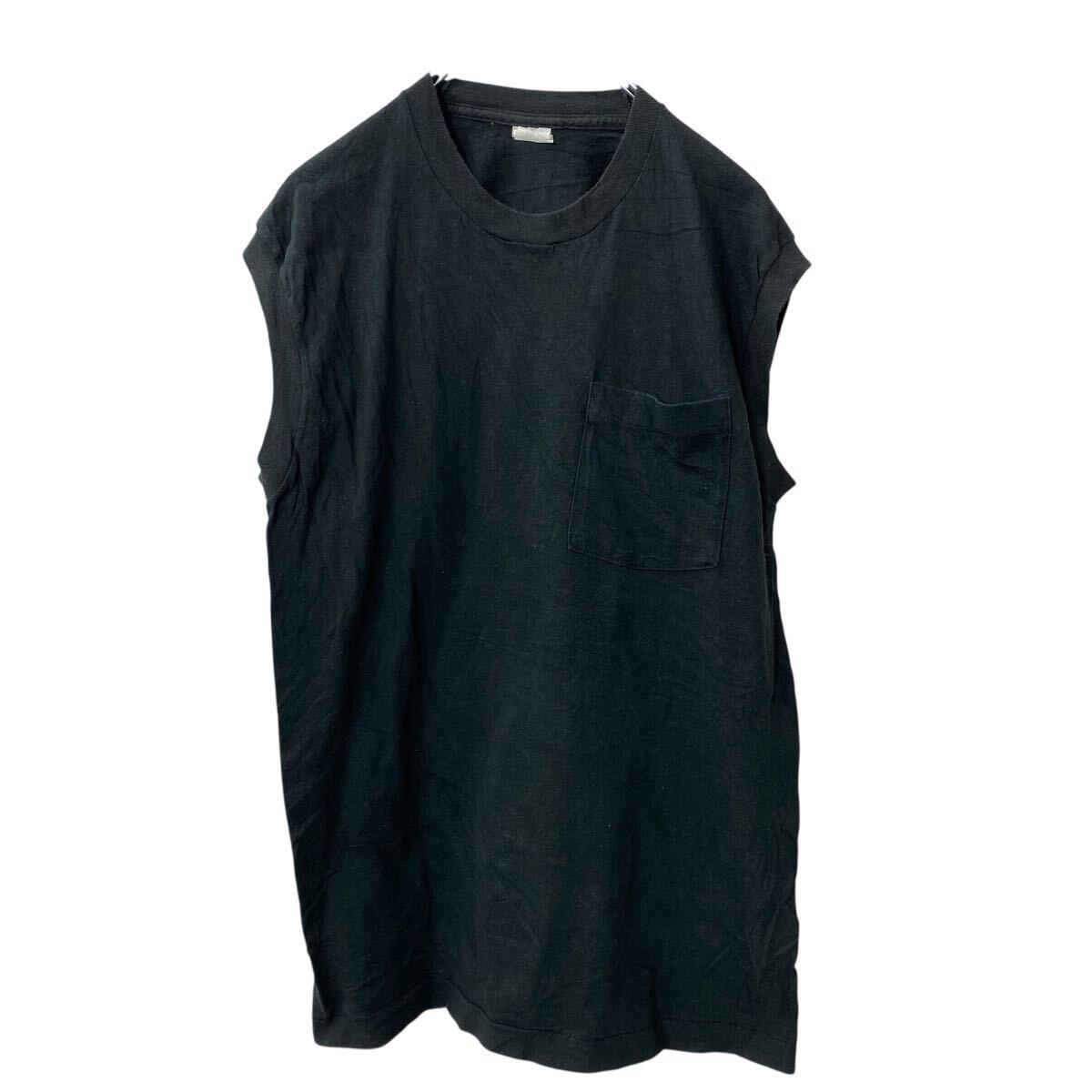 FRUIT OF THE LOOM ノースリーブ 無地 ポケットTシャツ L ブラック