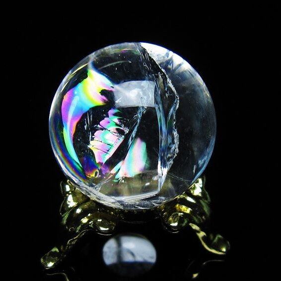 アイリスクォーツ 水晶 丸玉 虹入り 25mm スフィア 置物 水晶玉 一点物 141-6985