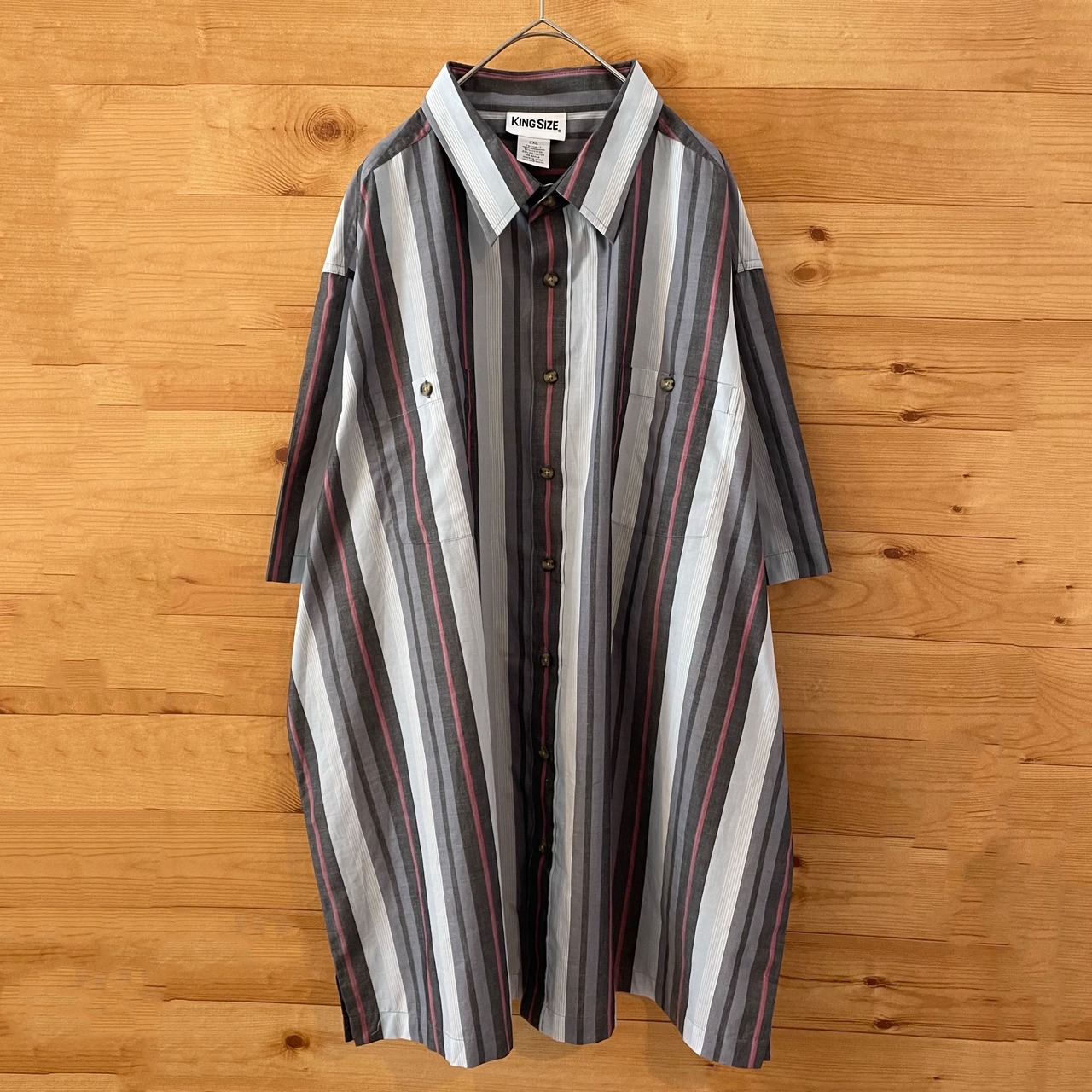 【KING SIZE】マルチカラー マルチストライプ 半袖シャツ 2XL オーバーサイズ US古着