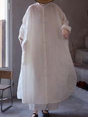 リネンライクロングシャツワンピース
