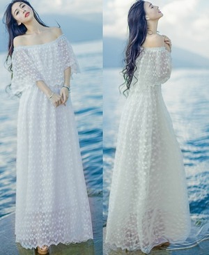 ★9号☆レ－ス無地肩開きワンピ－ス(OPN6729) 