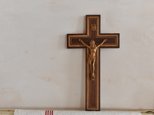 ラインの入った素敵な木製の十字架 フレンチアンティーク