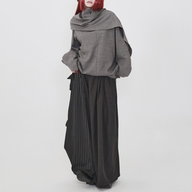 Asymmetric striped balloon pants C1589