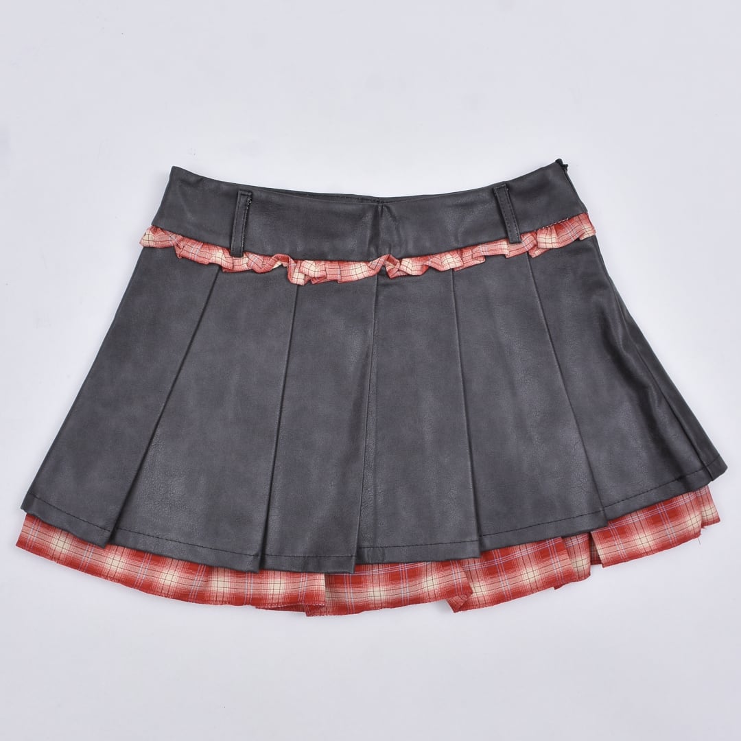 2点セット☆Butterflyチェーン付き レイヤード レザープリーツスカート