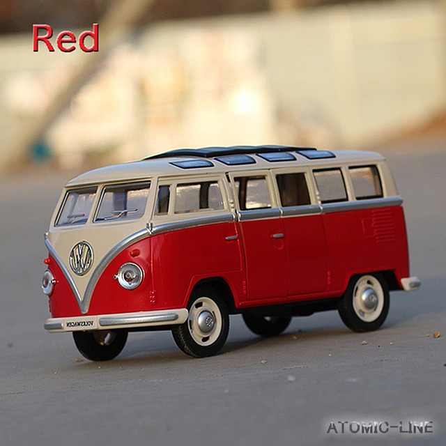 フォルクスワーゲン T1 バス 1/24 ミニカー 全2色 ライト点灯 エンジンサウンド 合金モデル 模型 ジオラマ