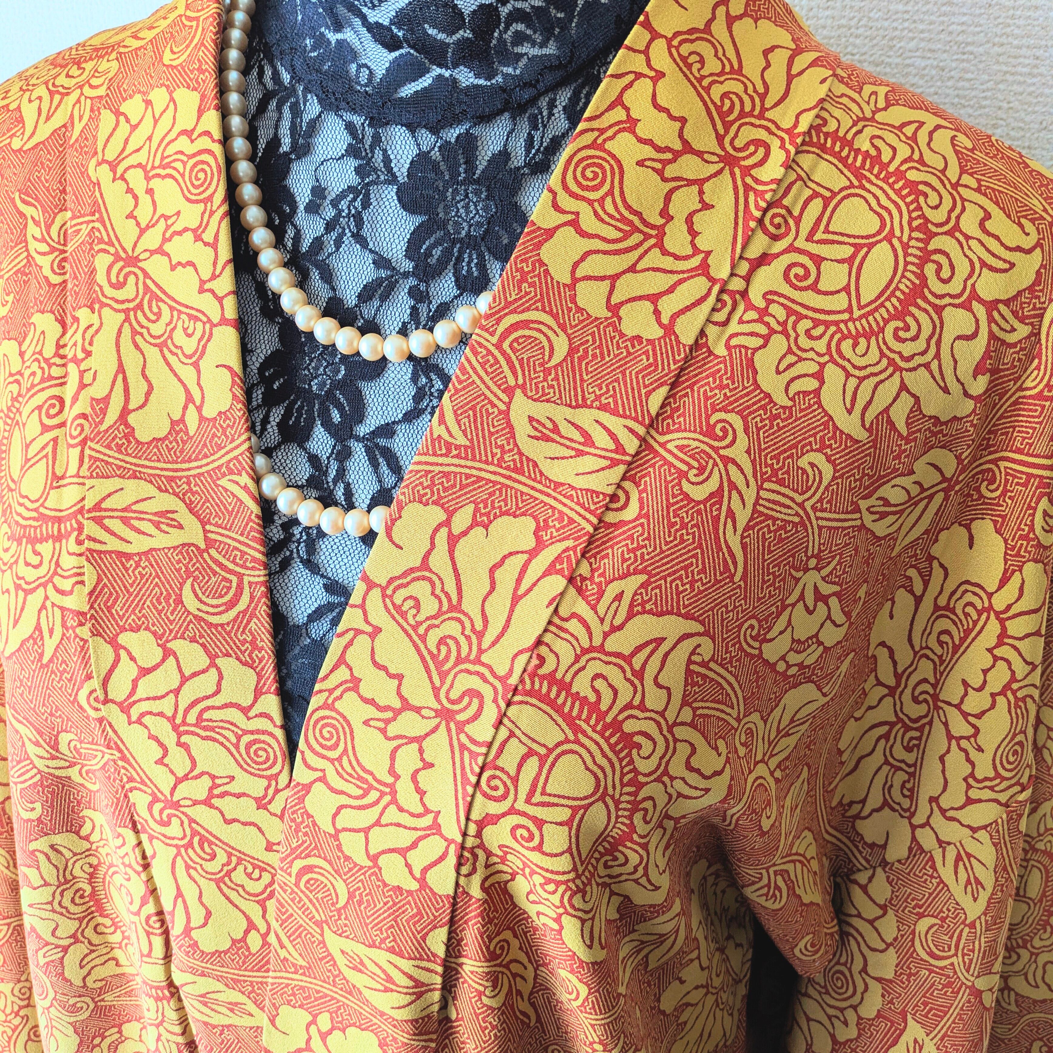 Vintage】HAORI 羽織 正絹 テラコッタ色 芥子色 更紗柄 大正浪漫 古布