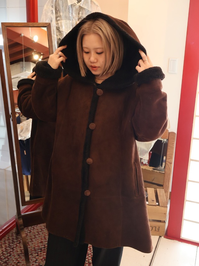 sheep skin mouton hooded coat【1799】