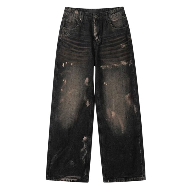 Washed Distressed Ink Denim Pants 0005