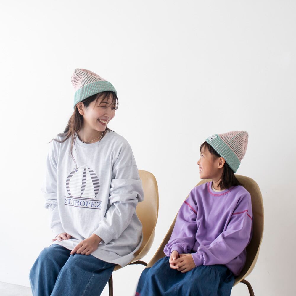 ニットキャップ【ストライプグリーン】58cm ブランド 子供 帽子 男の子