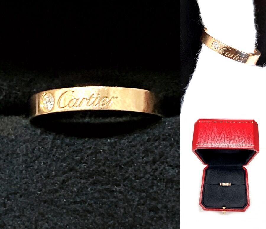 CARTIER / カルティエ K18 PG 750 エングレーヴド ウェディング リング 1P ダイヤモンド ピンクゴールド 指輪