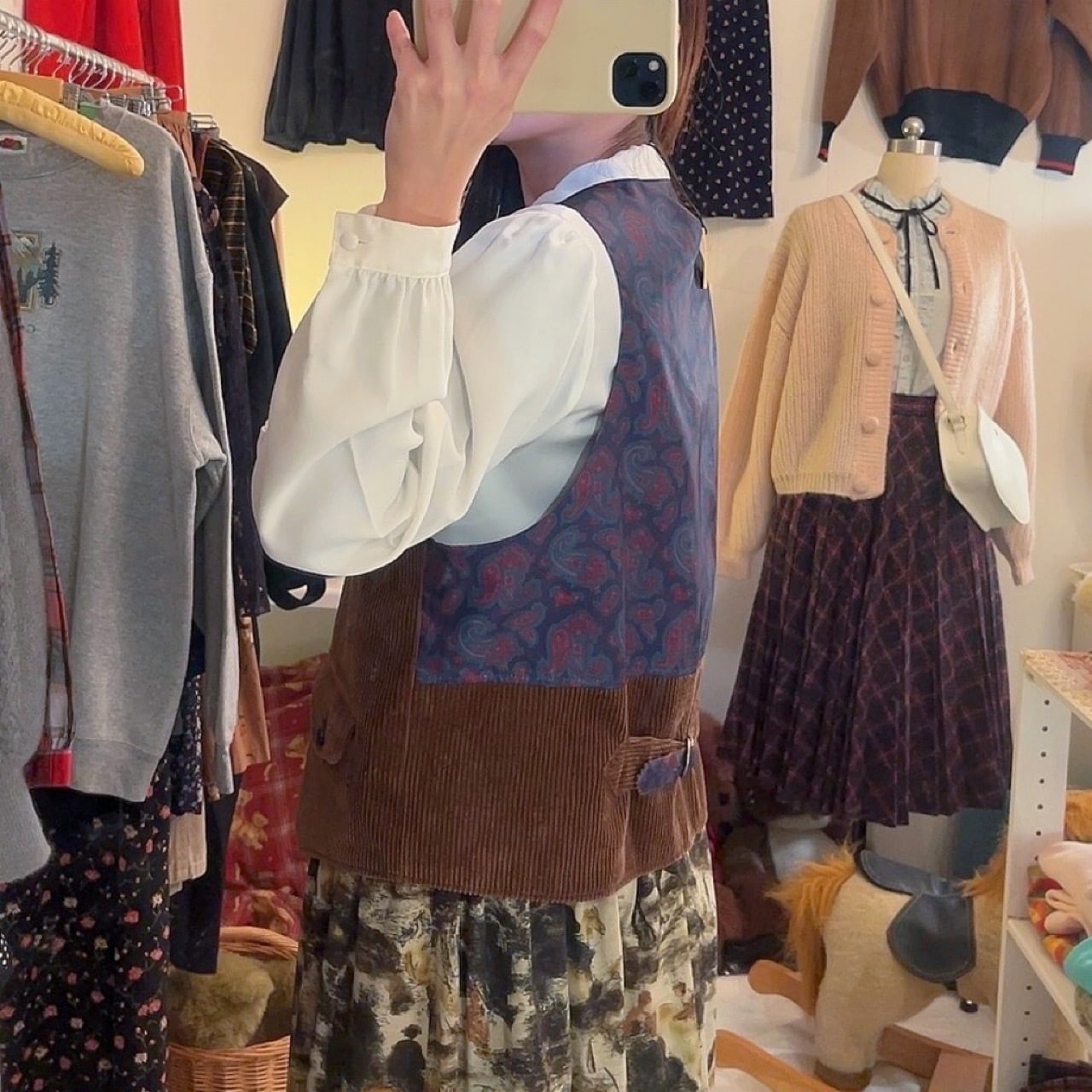 brown corduroy paisley liner vest