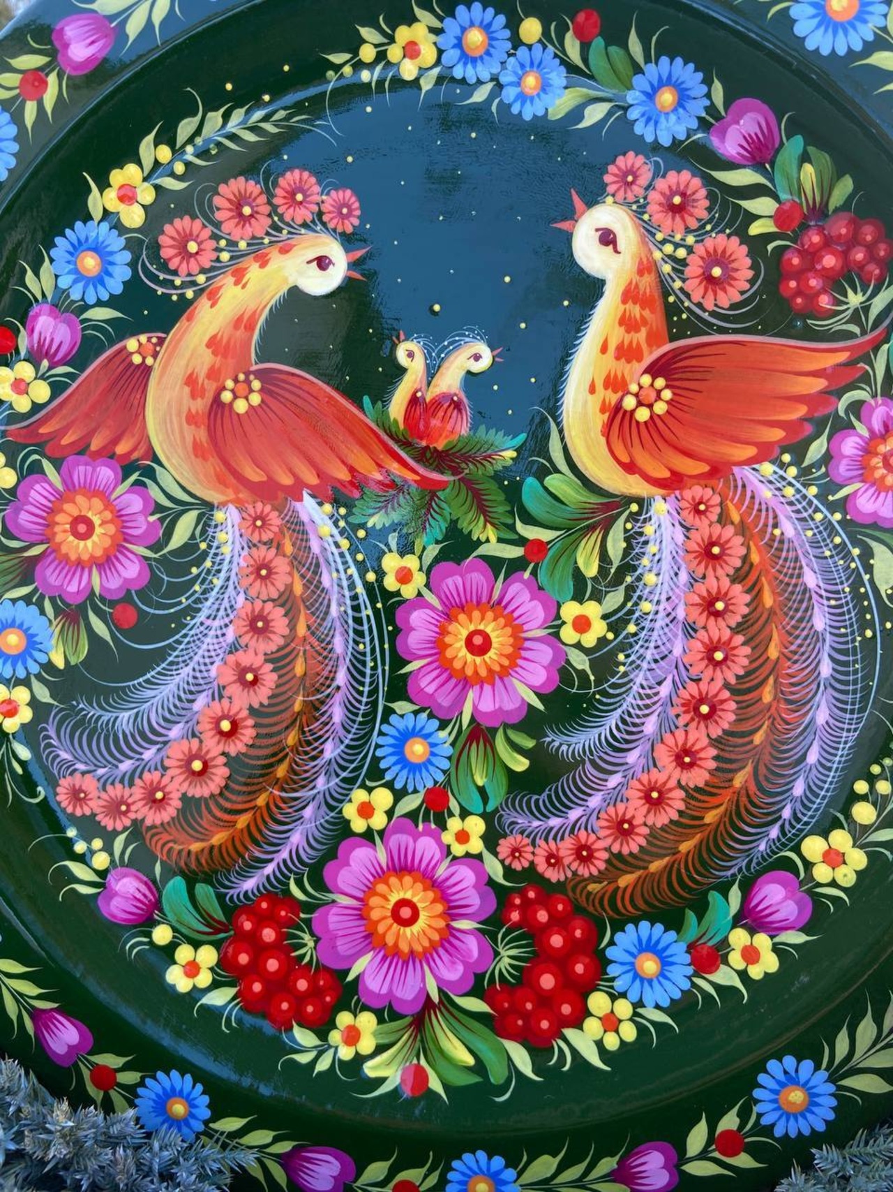 ペトリキウカ塗り　木製プレート（ティモシェンコ作）30cm - 8