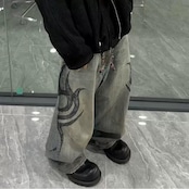 ストリート トーテムプリント デニムパンツ P343
