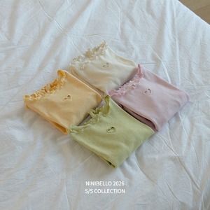 [予約] ninibello - No.5 heart punching eyelet T-shirt ( mint / yellow / ivory / pink )