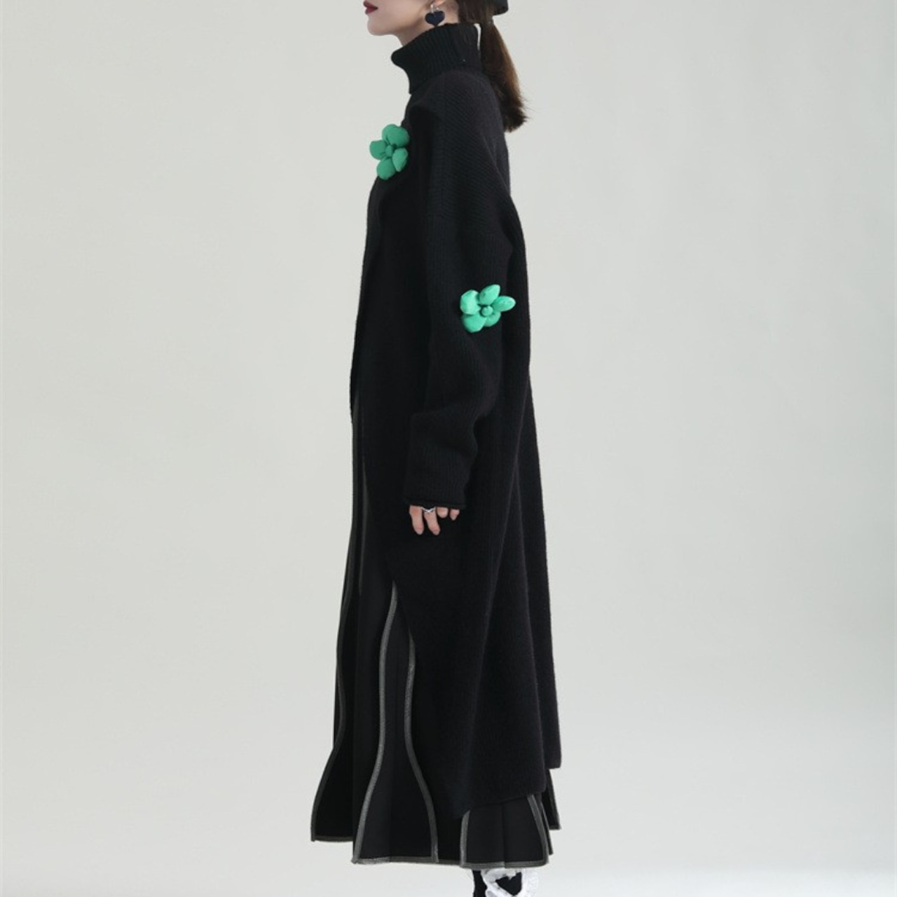 Plain high-neck slit knit dress(ME007)