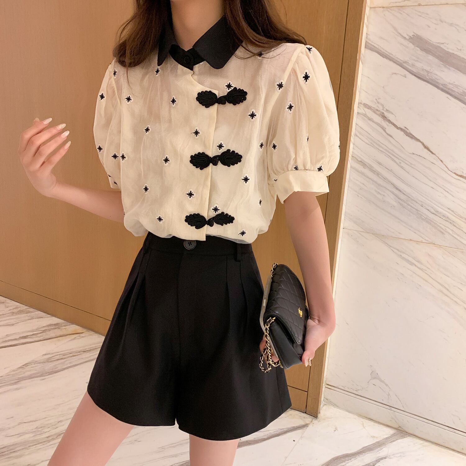 サマースタンダードスリーブホワイトブラウス レディースシャツ レトロ 夏物 6Du_Shop_Women47894476321