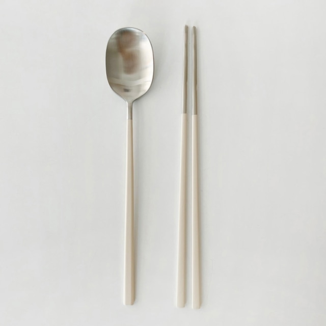 cream ivory cutlery 2pics set / クリーム アイボリー カトラリー スプーン お箸 セット 韓食 韓国インテリア雑貨