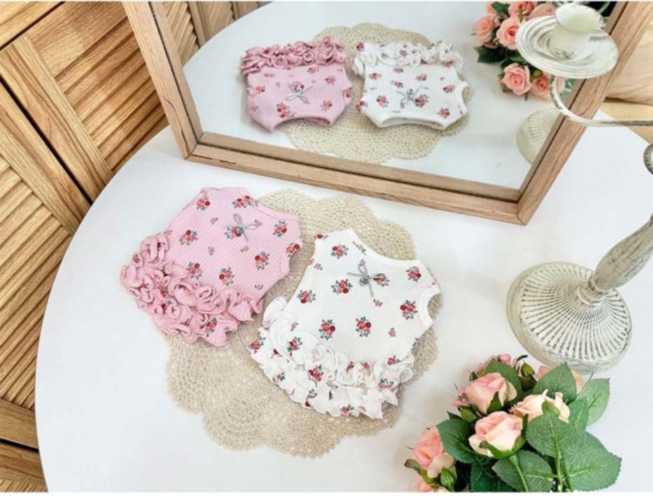 予約  【pecoramou select】 Rose Frill T-Shirt（Pink）