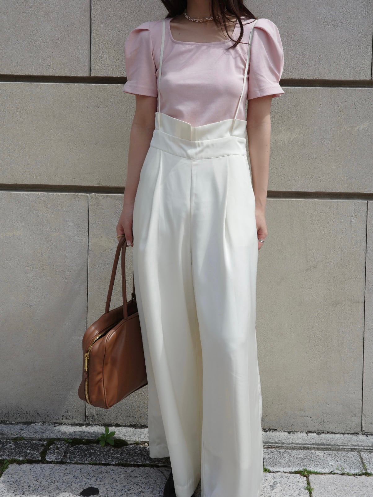 Satin salopette / ivory （即納商品） | moripon.