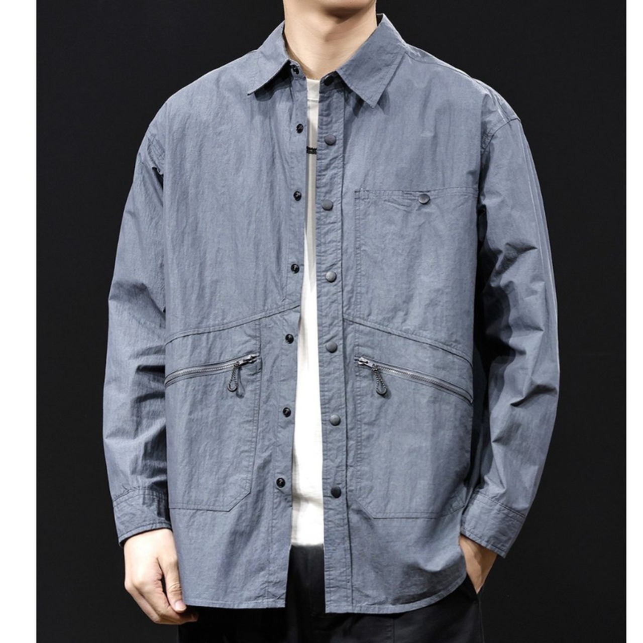 Utility Design Long Sleeve Shirt Regular Size ◇2color H0463