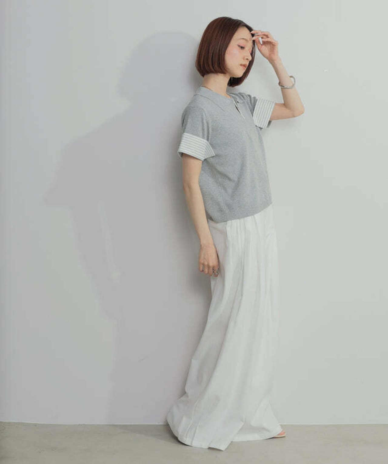 2603012 レイヤードポロニットトップス gray