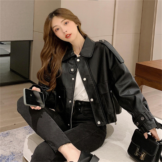 【送料無料】ライダースジャケット 3色 秋長袖 グリーン ブラック マスタードイエロー カジュアル系 クール 辛めアイテム 無地 大人可愛い レザー風 30代 40代  レディースファッション 可愛い シンプルデザイン ショート丈 アウター