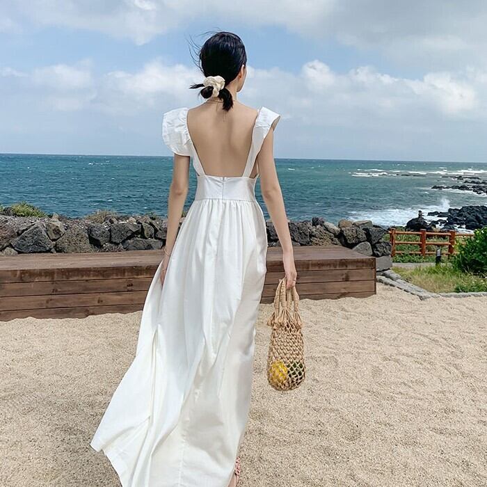 リゾートワンピース ロング マキシ丈 背中あき 背中見せ ワンピース ノースリーブ 肩だし ハワイ 沖縄 グアム 10代 代 30代 40代 50代 リゾート 韓国の可愛いレディースアパレルのセレクトショップ Kilalion キラリオン