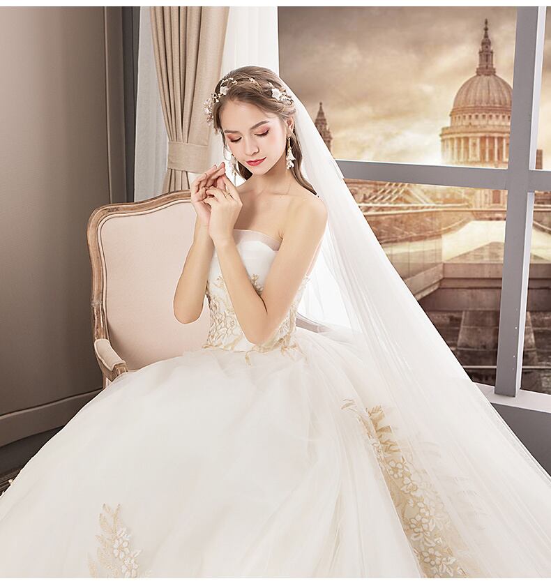 ウエディングドレス チューブトップ プリンセス ロングトレーン 花嫁  