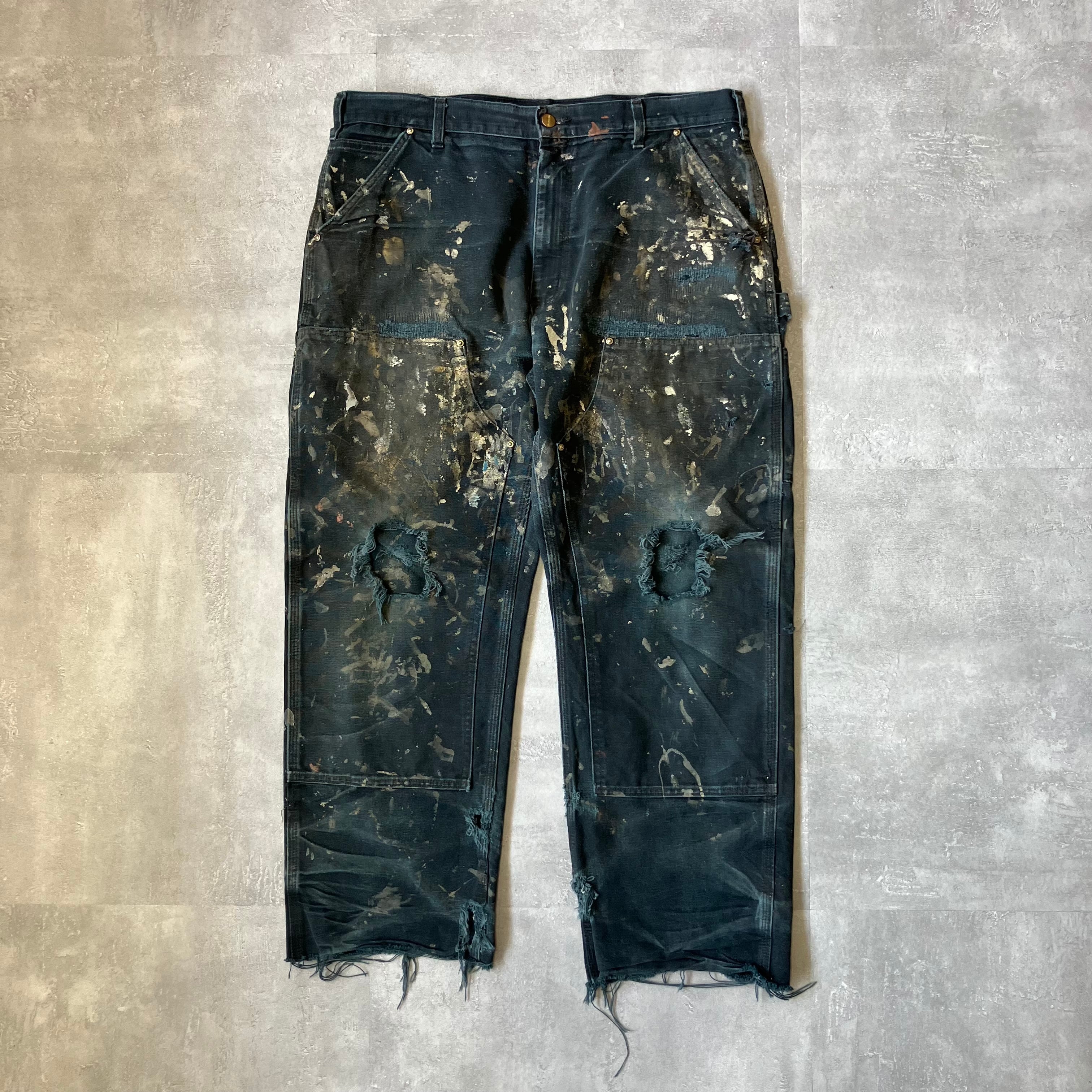 《実寸w38l29》Carhartt カーハート ダブルニー ペインターパンツ ブラック ペイント No.3464