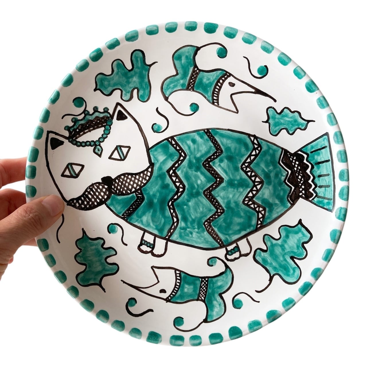 絵皿 20cm CRC034 マヨリカ焼き さかなねこ イタリア陶器 | イタリア