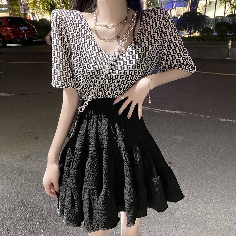 スプリングサマーTシャツ スタイルブラックスカート レディース レッド 春物 夏物 ドラファッションホール77628433127