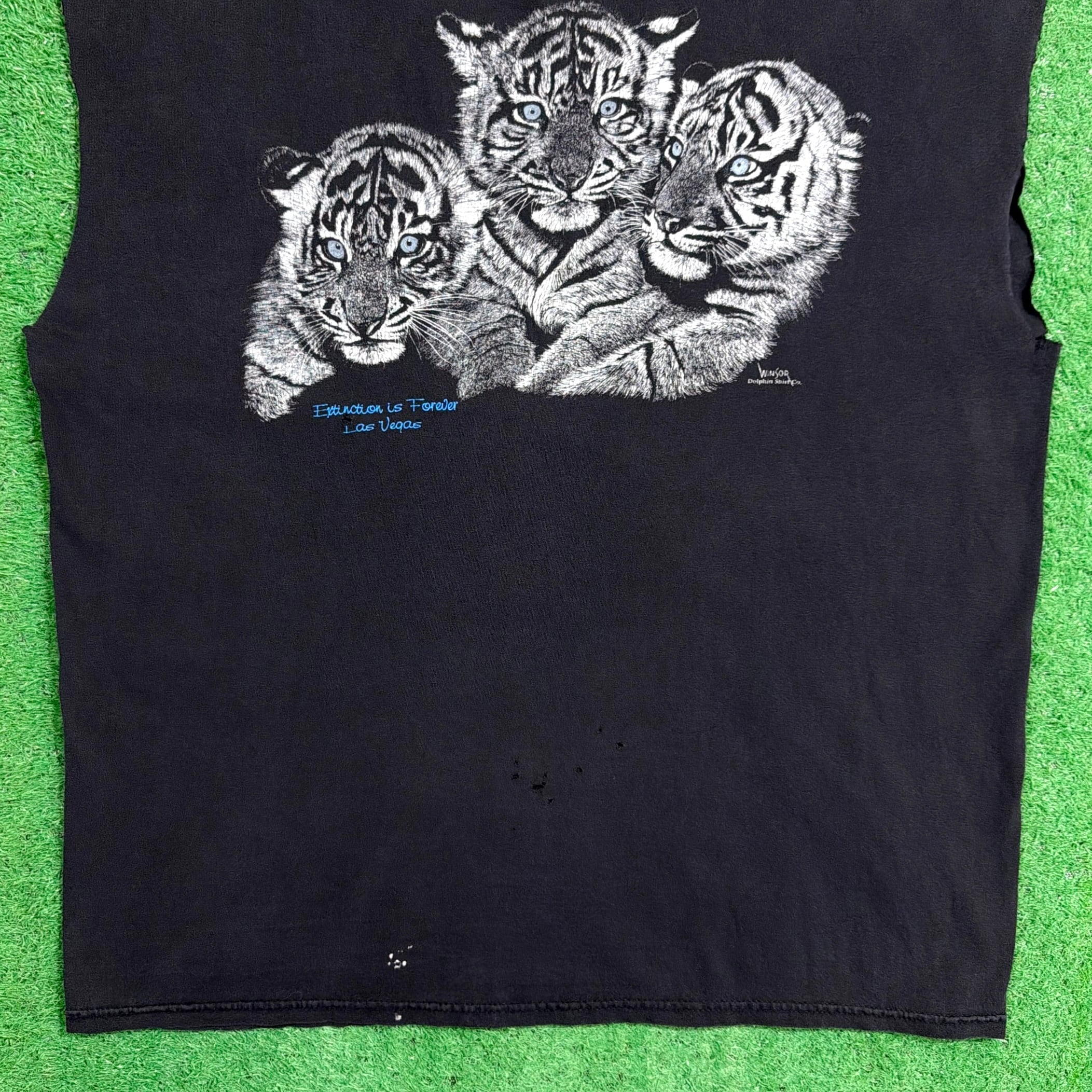 Men's】 90s ホワイトタイガー イラスト カットオフ Tシャツ
